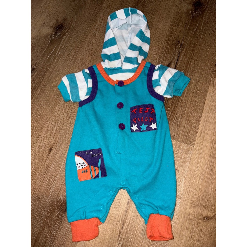 Vintage‎ Cuties Judy Baby Romper 3-6 Months Turquoise Blue Pilot Airplane Hooded